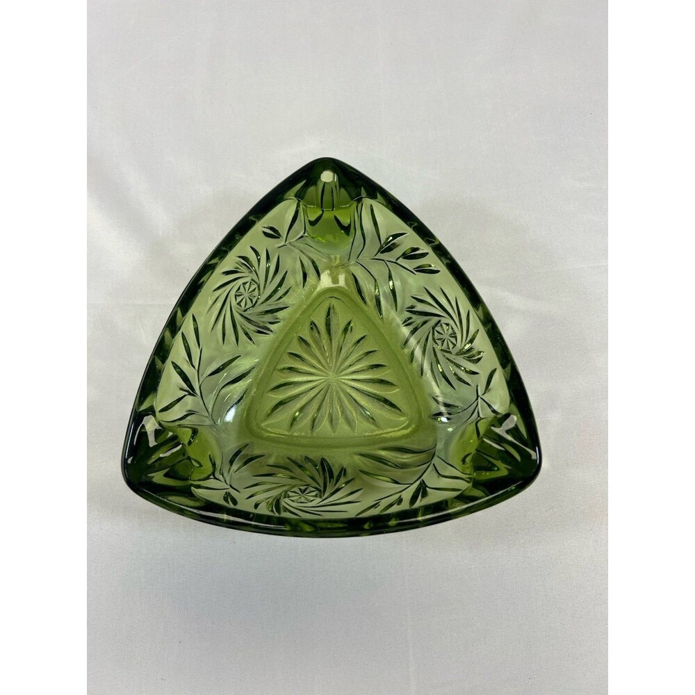 Vintage Hazel Atlas Triangle Shaped Emerald Green Glass Ashtray